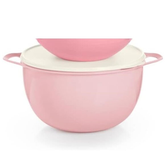 Tupperware Thatsa Mega Pink Bowl Mixing Bowl White Seal 42 cup Double Handle New - Picture 1 of 6